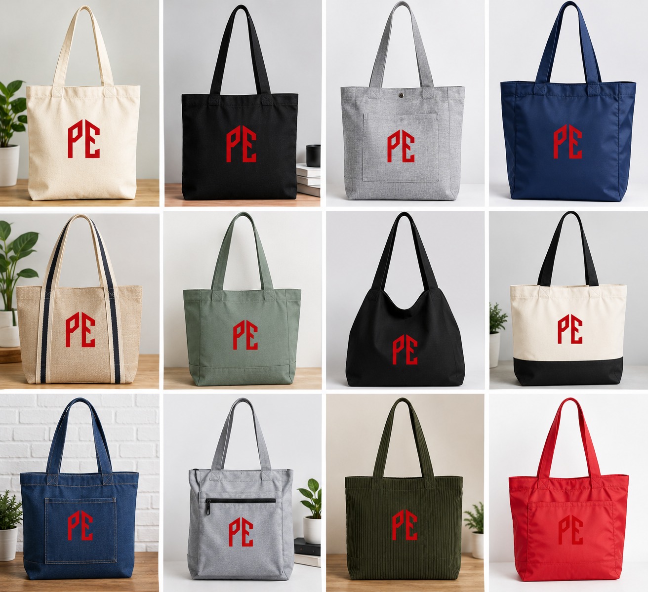 PE Monogram Everyday Canvas & Linen Tote Bags